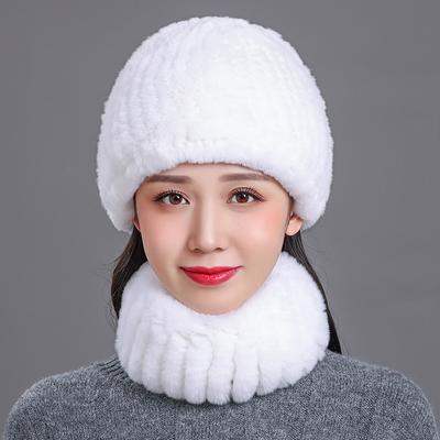 Neue Rex Kaninchen Pelz Hut Winter Frauen Ausgehen Kalt beweis Warme Beanie Hut Elastische Echt Wolle Gestrickte Hut
