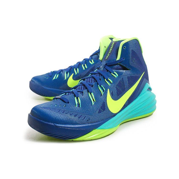Nike Hyperdunk 2014 Round Toe Fabric Shock Absorption Non-Slip High-Top Basketball Shoes Men Sneaker Blue Yellow 653650-473