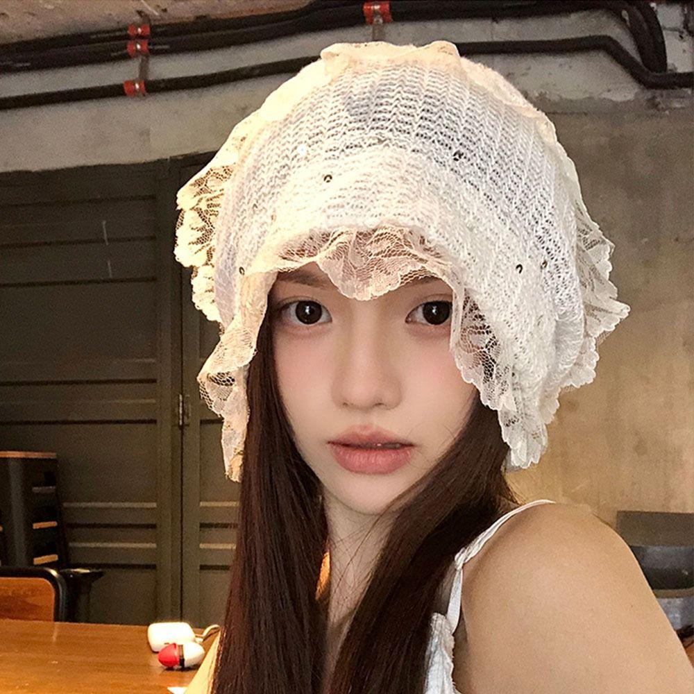 Breathable Beanies Hat Y2k Lace Skullies Hat Korean Fashion Beret Cap  Women Girls
