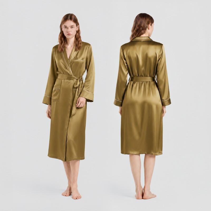 100% Mulberry Silk Robes Women Long Bathrobe Premium Loungewear