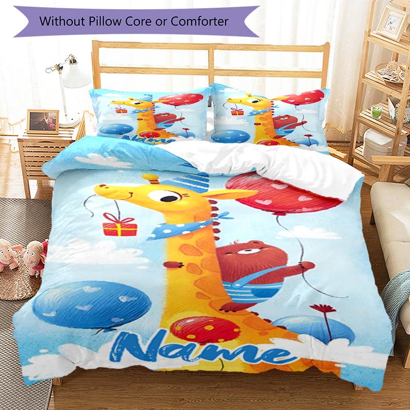 3pcs Custom Name Giraffe Bedding Set Duvet Cover Closure Includes 1 Duvet Cover & 2 Pillowcases, Soft and Comfortable for All Seasons.