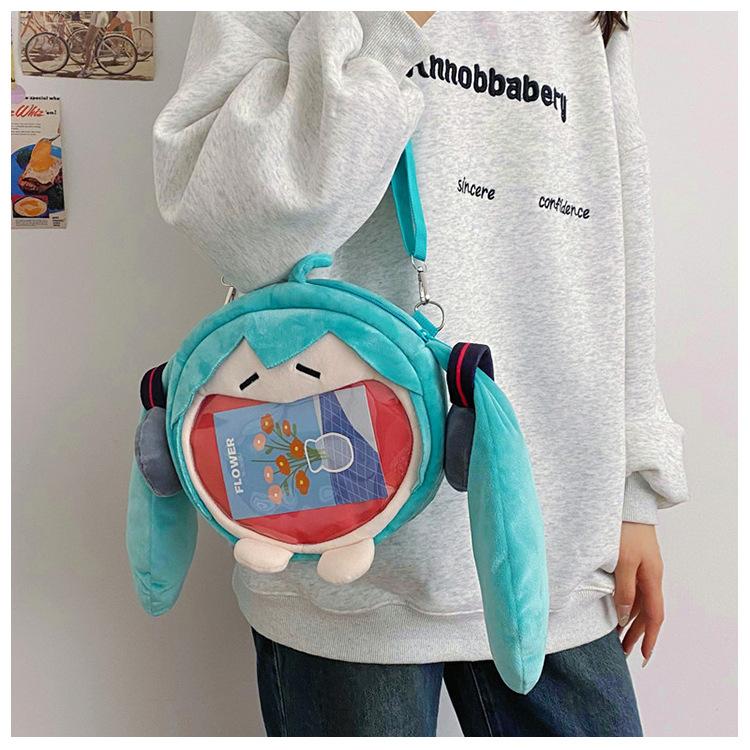 Kawaii Anime Girl Plush Backpack – Cute Shoulder Bag with Pastel Colors & Bow, Soft Knapsack for Students, Teens & Gift