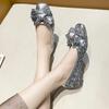 Women's Fashion Mary Jane Shoes Fall New Square Head Light Cut Sequin Butterfly-knot Soft Soled Flats