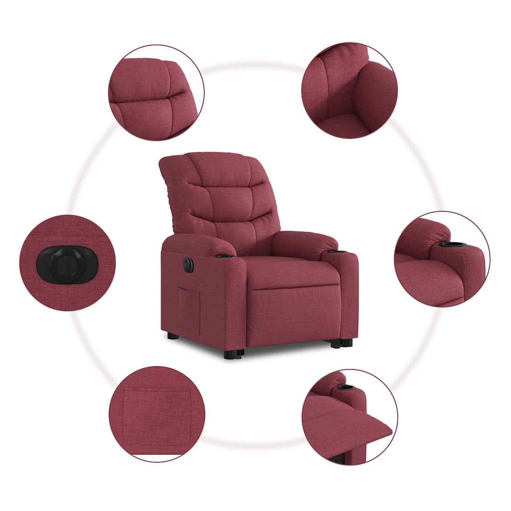 Electric Recliner Chair with Rising Function Burgundy Fabric