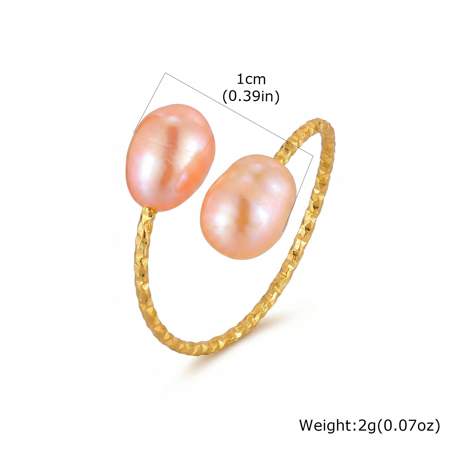Vnox Elegant Freshwater Pearl Ring for Women Pink Rice Shape Real Pearl Open Rings Double Layer Rings Party Wedding Jewelry