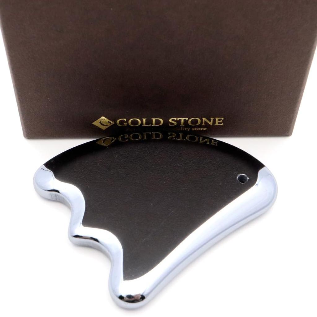 Terahertz Mineral Gua Sha Medium Feather for Body and Scalp Skin Facial Health and Beauty [GOLD STONE] Plate, Size, Shape, Massage, Care, Slimming,