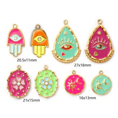 1 Piece 304 Stainless Steel Charms 18K Gold Plated Enamel Evil Eye Flower Sun Moon Pendant For DIY Necklace Jewelry Making