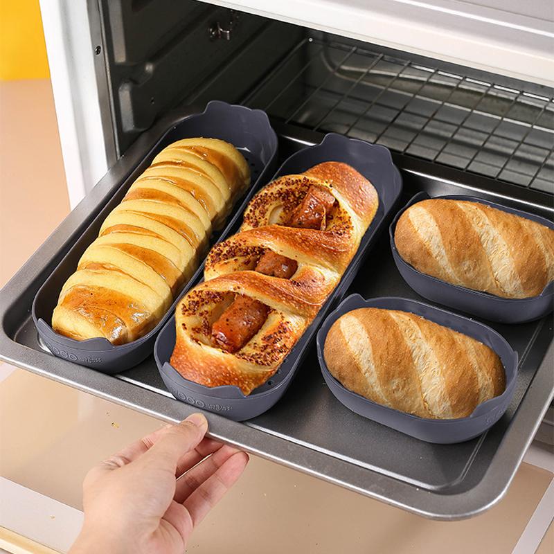Nonstick Silicone Hot Dog Bun Mold Loaf Baking Tray Reusable Bread Pan Heat Resistance Baguette Baking Mould Kitchen Accessories