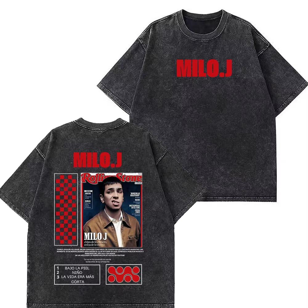 Rapper Milo J Album Tour Vintage Washed T Shirts Mens Women Clothing Harajuku Hip Hop Tshirts Short Slevee Oversized Tshirts