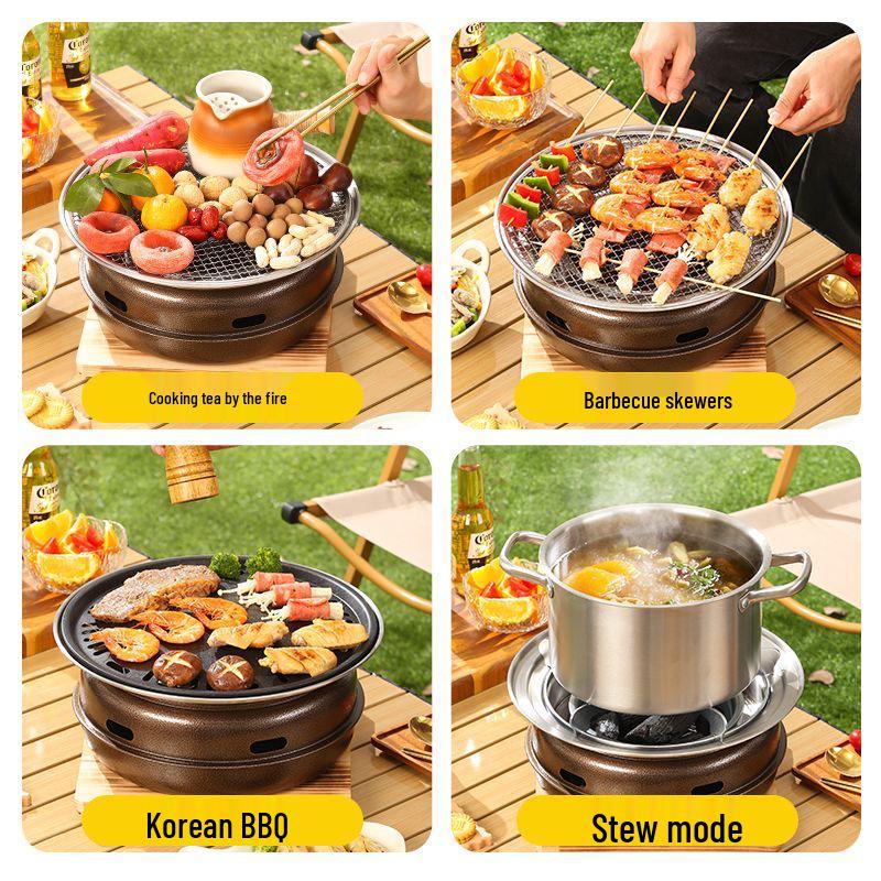 Korean Style Portable Round Charcoal Grill for Home and Outdoor Use.