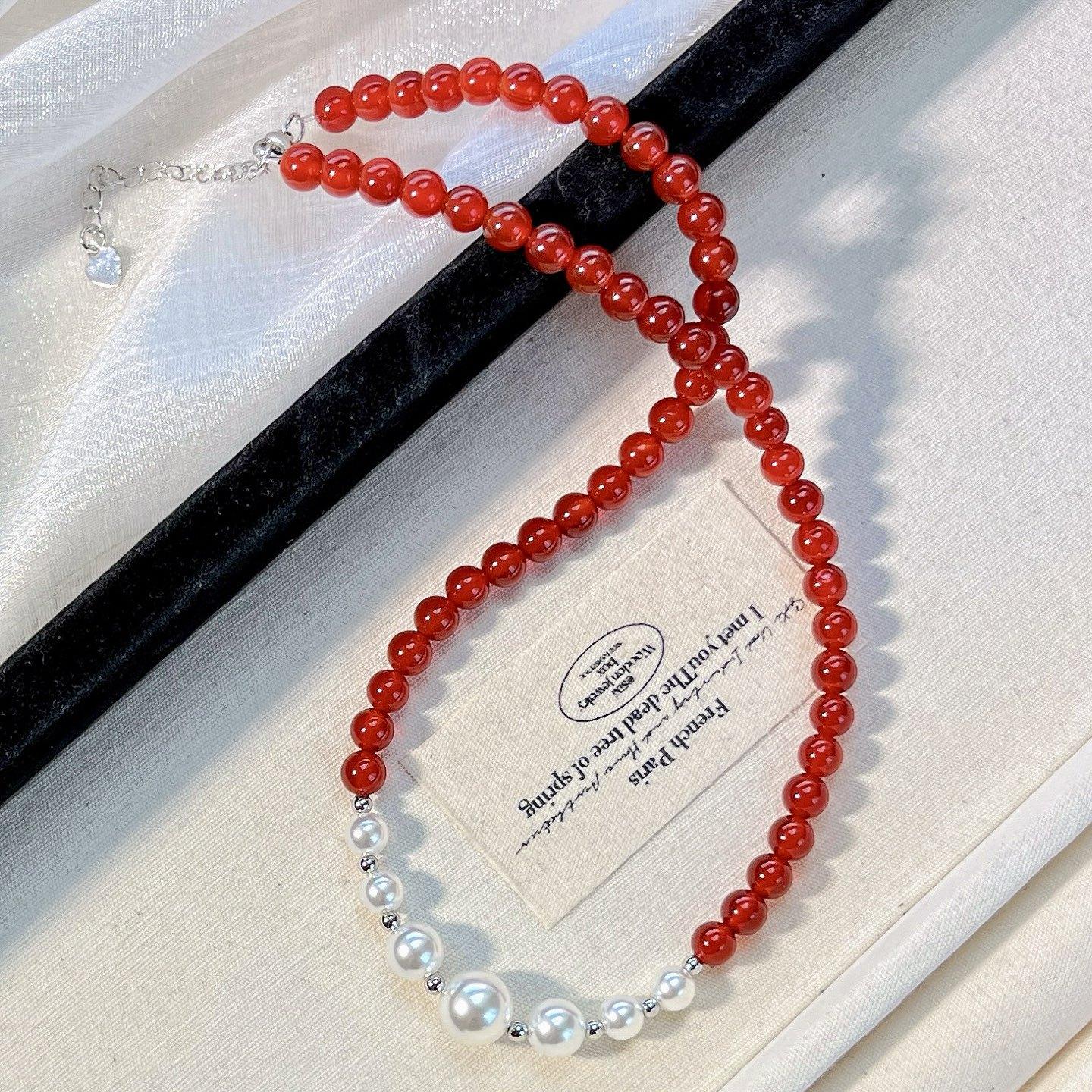 

6Mm Natural Ice Transparent Chalcedony Agate Artificial Crystal Pearl Necklace Clavicle Chain