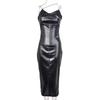 2024 European & American Style Sexy PU Dress with Suspenders, Waist-Slimming, Hip Slit - Nightclub Fashion for Women