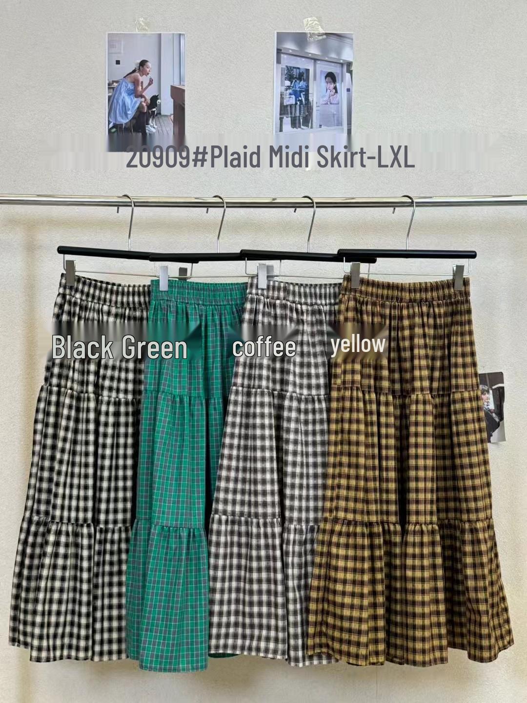 

Women s Loose-Fit Korean Retro Plaid Midi Umbrella Skirt - Plus Size Spring Style Extra Large кавовий