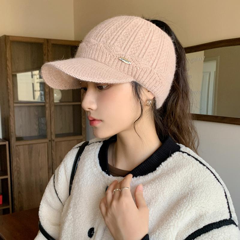 Autumn and Winter Hat Women's Solid Color Cap Fashion Knitted Hat Fleece Thickened Thermal Hat