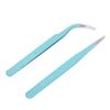 2Pcs Stainless Steel Nail Art Tweezers Anti static Straight Curved Head Manicure Tweezers Blue