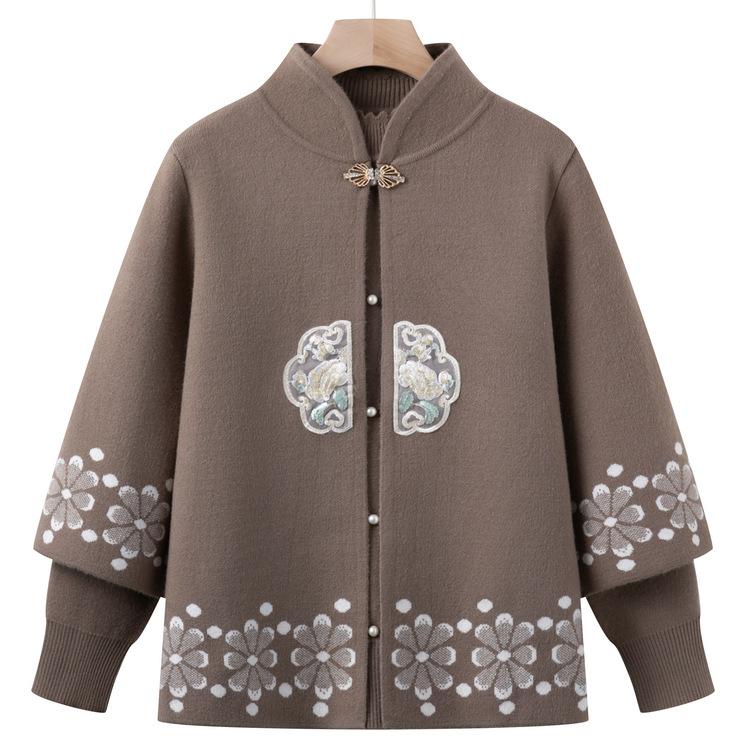 

Sweater Jacket New Chinese Style Middle-aged and Elderly Women s Suit Knitted Two-piece Set Mother Autumn Clothes Autumn and Winter Cardigan New Style 3XL