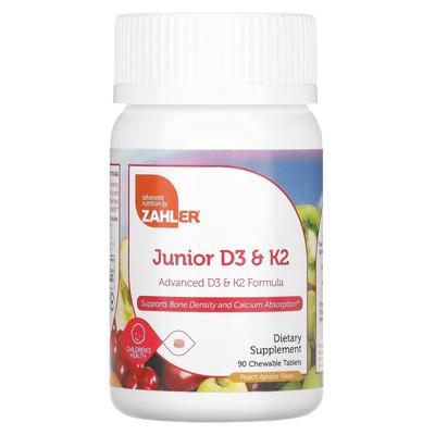 Zahler, Junior D3 and K2, Peach Apricot, 90 Chewables