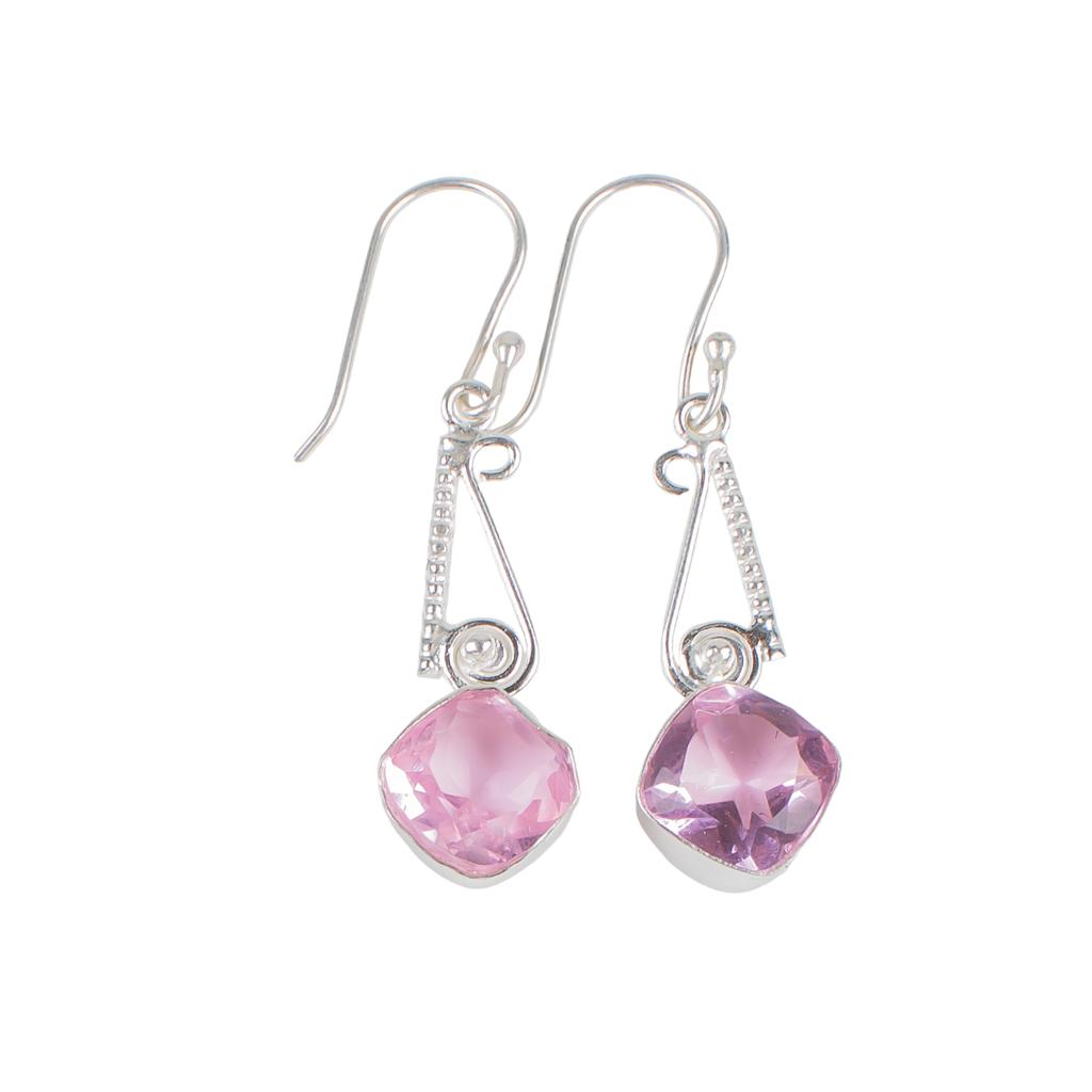 Morganite Gemstone 925 Sterling Silver Jewelry Handmade Dangle Earrings 1.90" EE-46-11