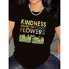Women's Black White Kindness Slogan Tee Floral Bee Print Retro Round Neck Short Sleeve Home Office Casual Positive Message Top