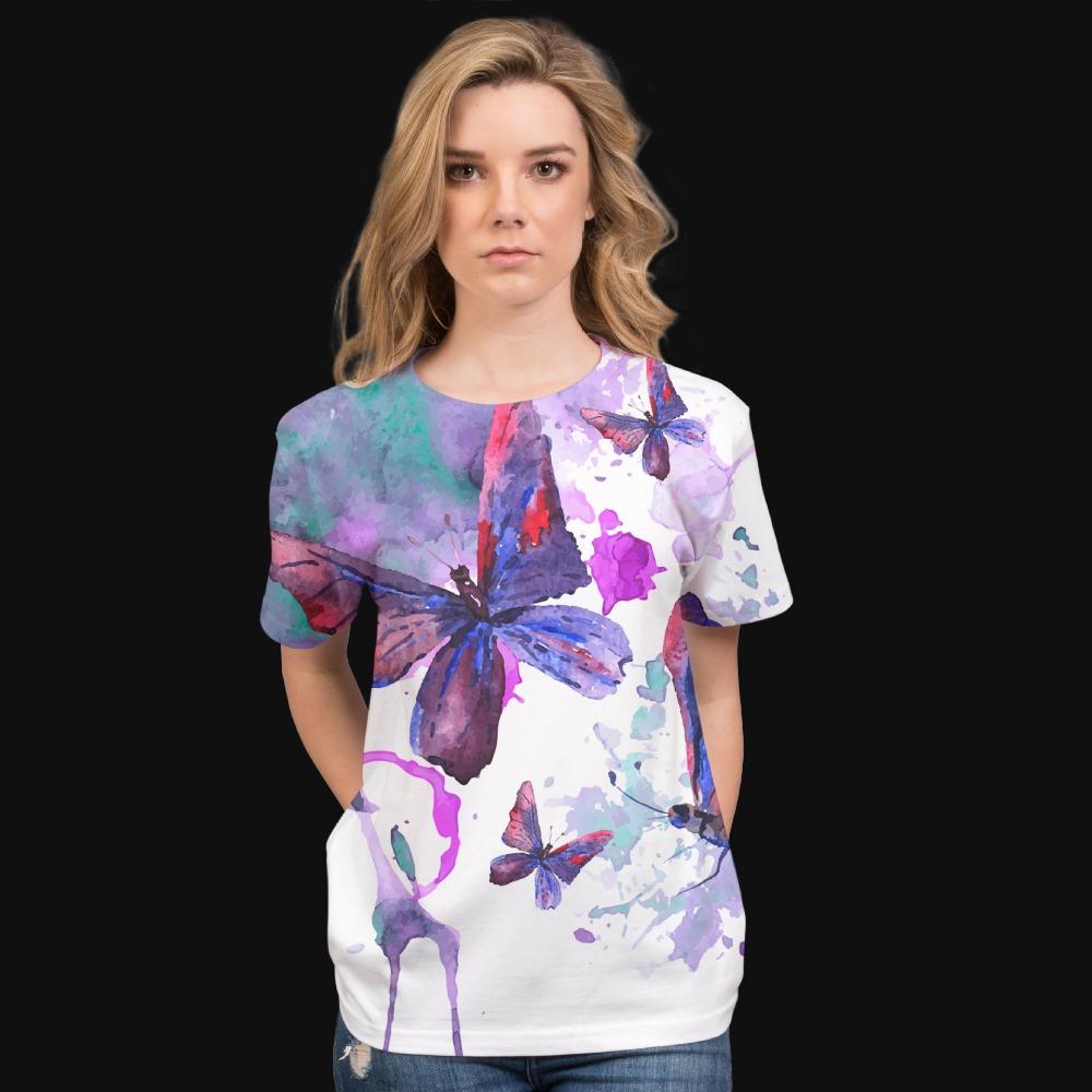 

Butterfly and Flower 3D Digital Printed Women s Casual and Comfortable Round Neck Short Sleeved T-shirt XS