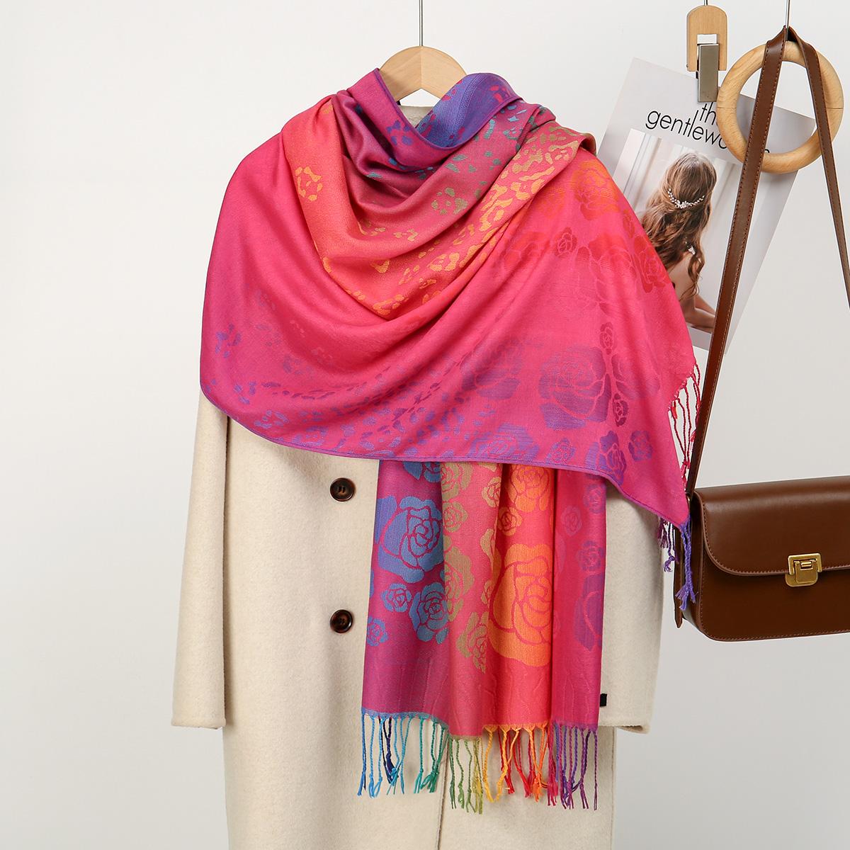 

New Rose Embroidery Hijab Scarf For Women Muslim Tie-dye Color Long Shawl with Tassels Islam headwraps Mujer Headscarf Muffler