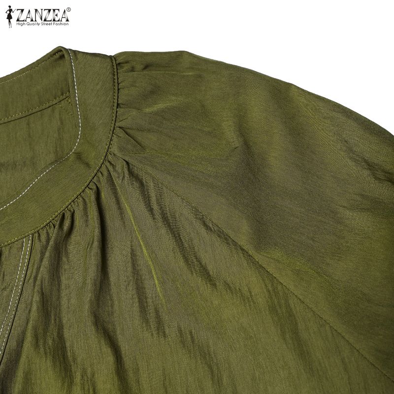 ZANZEA Autumn Womens V Neck Puff Sleeve Maxi Dress Casual Loose Solid Color Tiered Long Dresses