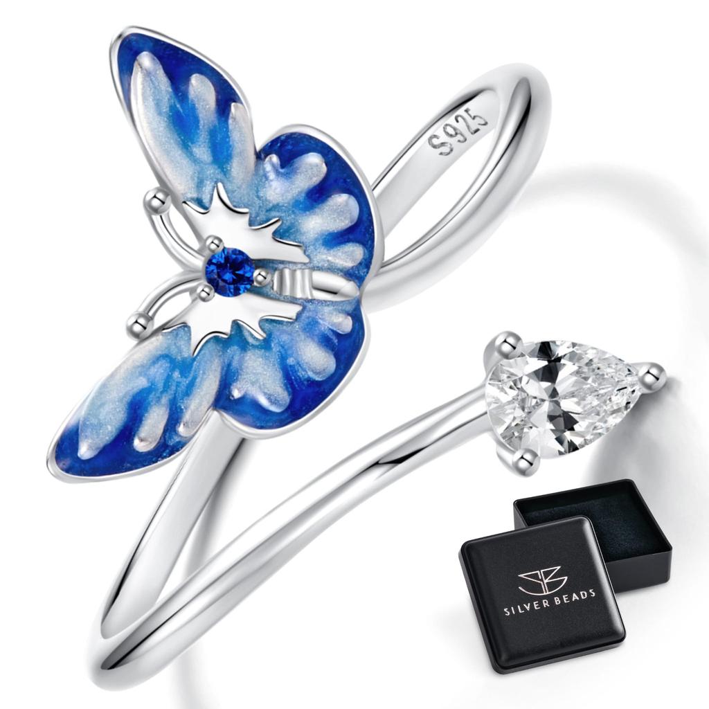 Silver universal ring blue butterfly silver 925