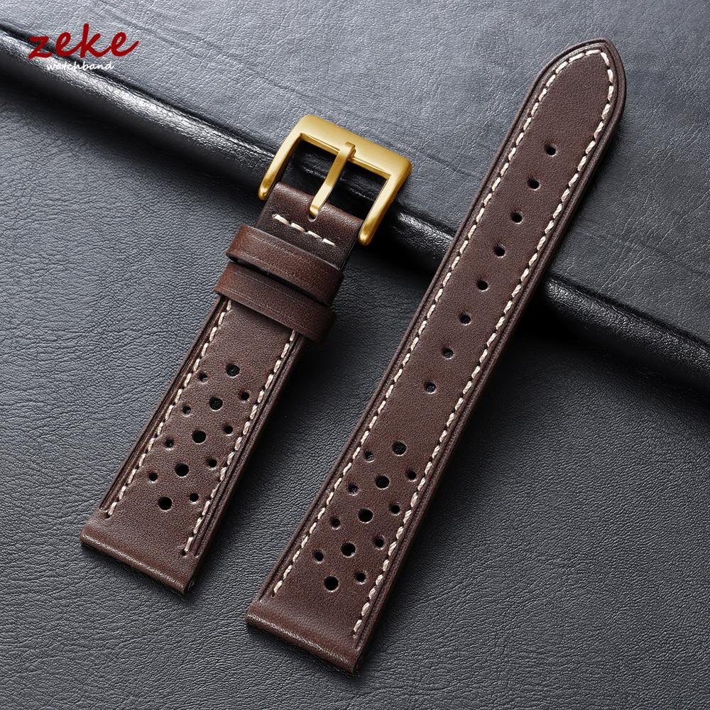 20mm 22mm 24mm Vintage Top-Grain Cowhide Strap for Men Women Universal Genuine Leather WatchBand Brown Breathable Sport Bracelet