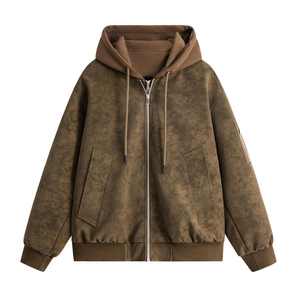 PU Leather Jacket Men's Suede Leather Jacket American Retro Hooded Trend Versatile Jacket Leather Jacket