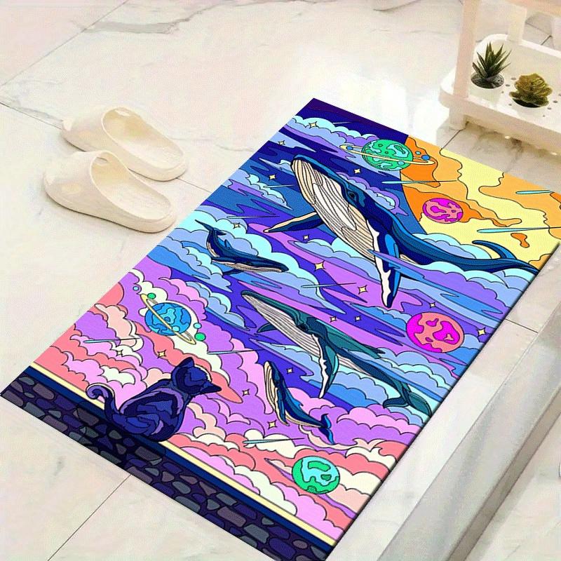 

1pc Whale and Cat Pattern Area Rug, Anti Slip Non Shedding Stain Resistant Carpet 60cm by 90cm