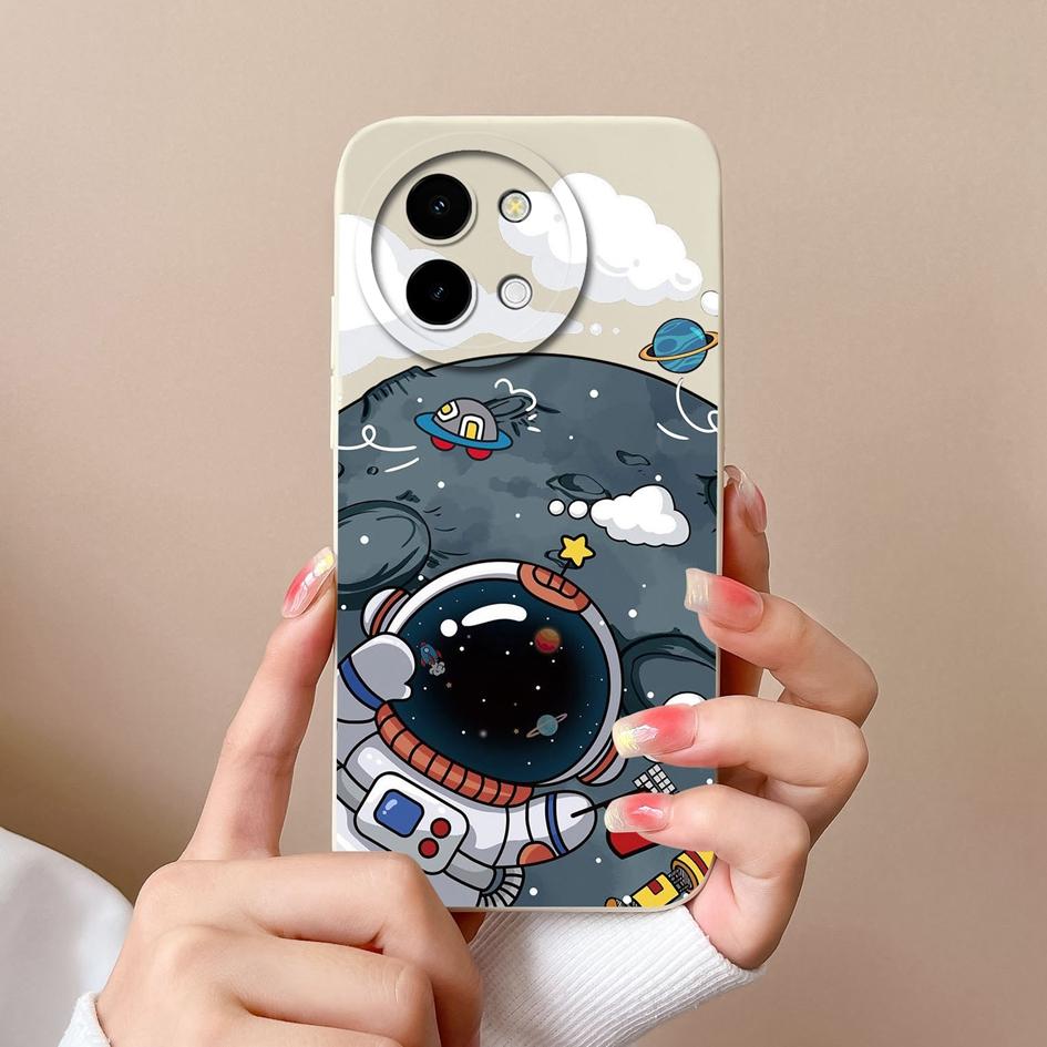 Phone Cover For Vivo Y200i Y38 Y28 T3x Bumper Lovely Pilot Astronaut Case Camera Protection Matte Liquid Soft Silicone Anti Drop Housing For Vivo Capa