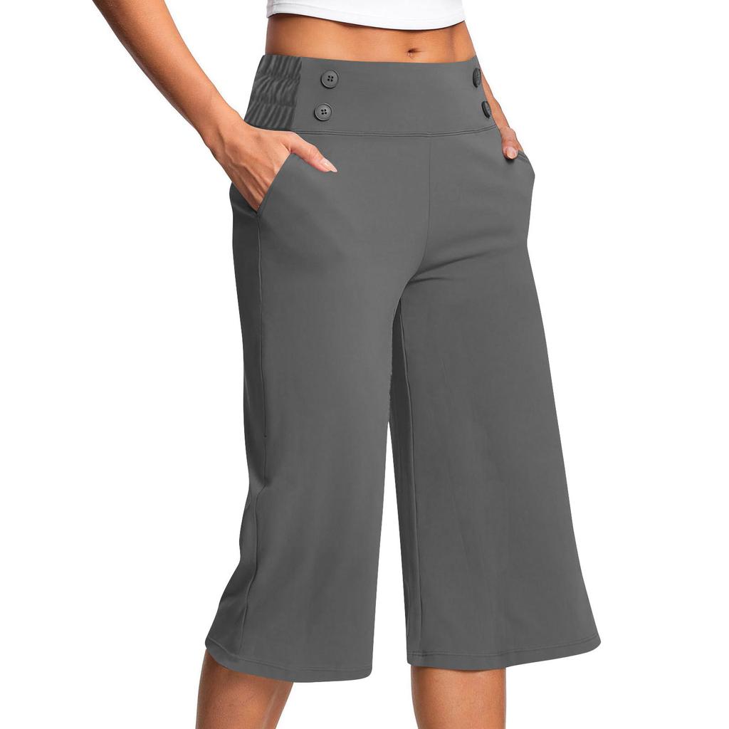 European and American Women's Stretchy, Comfortable, Wide-leg Yoga/fitness Pants, Solid Color, Casual Wear.
