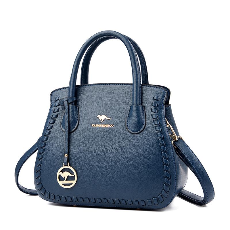 

Роскошная сумка Johnature, большая вместительная модная женская сумка из мягкой кожи, универсальная однотонная элегантная сумка на плечо синий