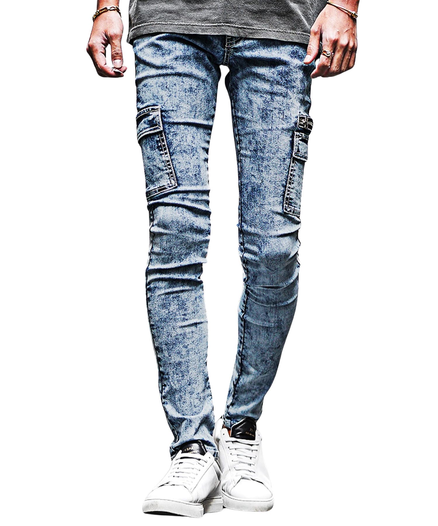 Skinny Denim Choose Your Slim Size Chemical Rubik s Men s Jeans, Design, Blast, Distressed, Cargo, Fit, Stretch, Skinny, M, (Cargo)