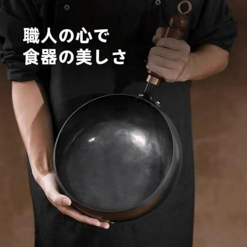 Handmade Iron Wok, Non-Stick Frying Pan, Ancient-Made Iron, Large-Belly Pot, Rust-Proof, Gas/IH Compatible, No Chemical Coating, Versatile for Stir-Fr