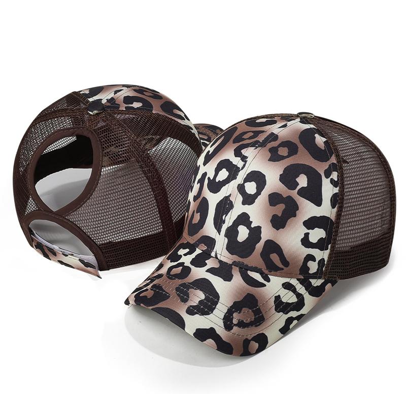Leopard Print Ponytail Baseball Cap Net Cap Outdoor Sports Sun Hat