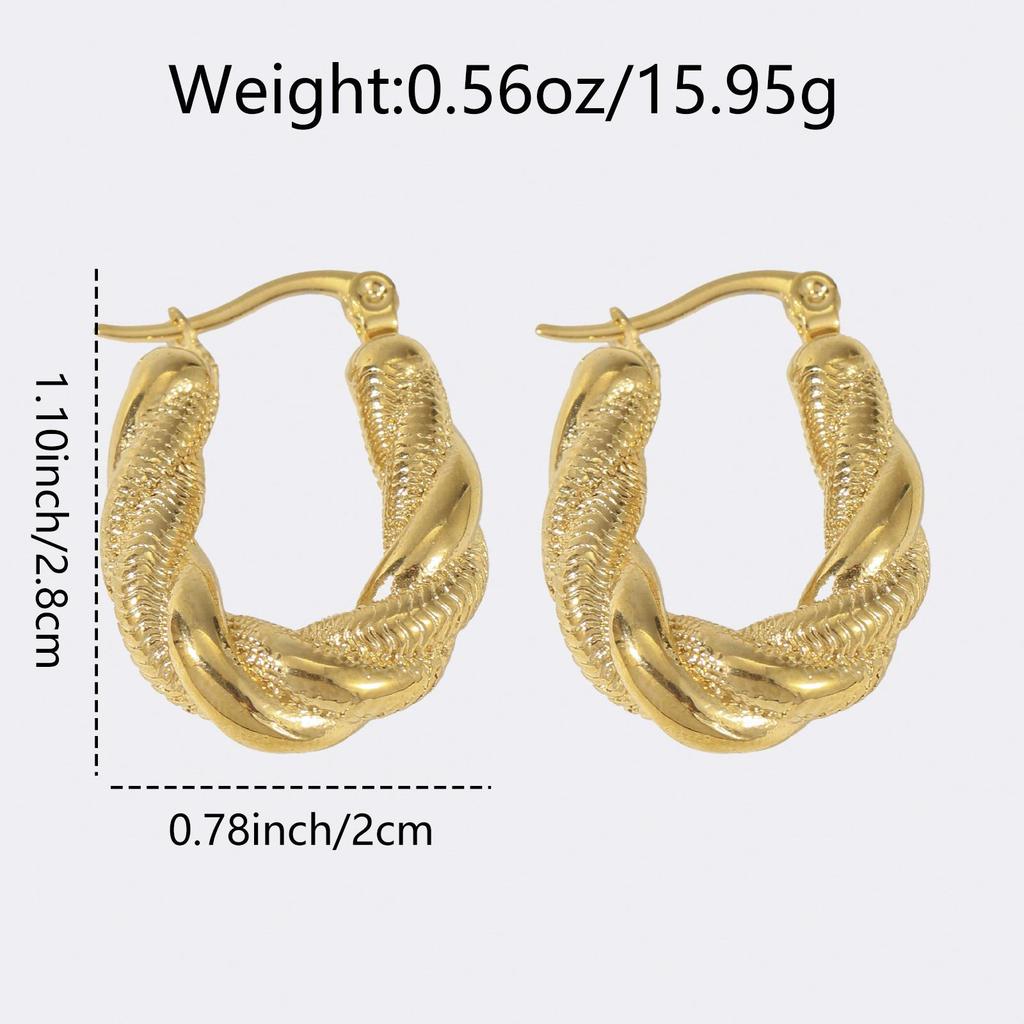 LNCHRAN 304 Stainless Steel Twisted U-Shaped Retro Women's Hoop Earrings