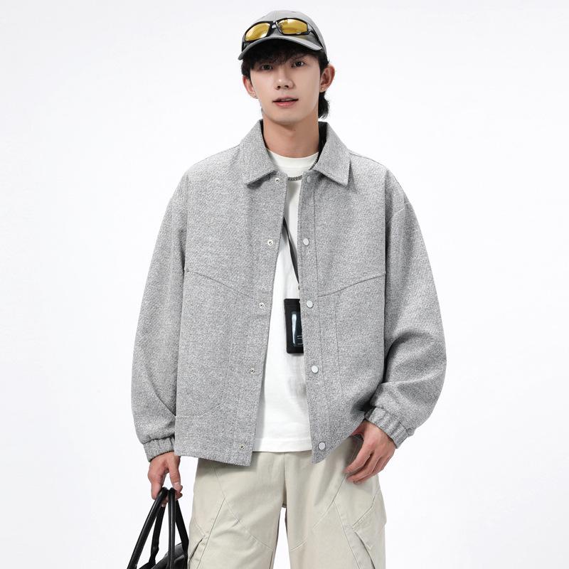 Men's 2025 Autumn Loose Retro Workwear Jacket - Hong Kong Style, Casual & Versatile Lapel Outerwear