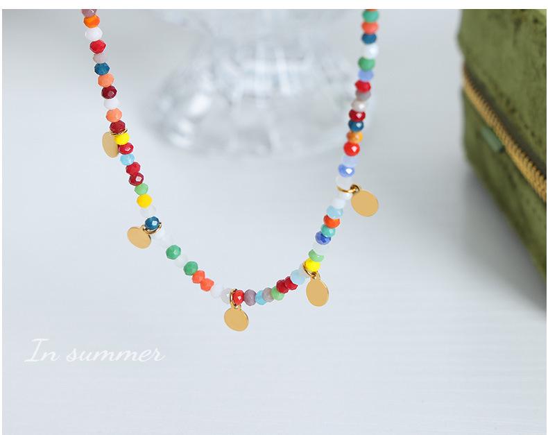 Dopamine Beaded Round Pendant Necklace: Titanium Steel Temperament Lock Chain