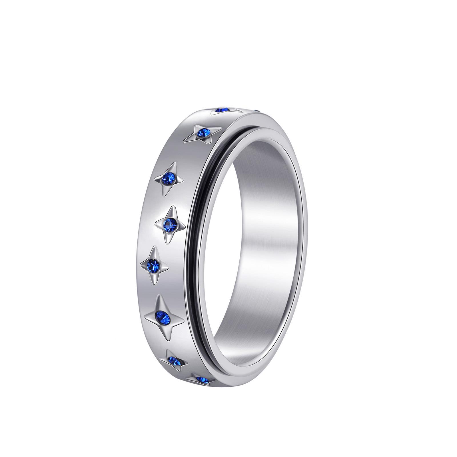 

Европейский и американский набор женских колец из нержавеющей стали со стразами в виде звезды, солнца и бабочки Size 7