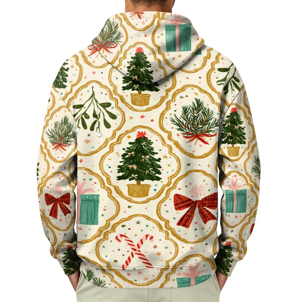 Men's Long Sleeve Christmas Print Pullover Hoodie for Holiday Party and Everyday Wear