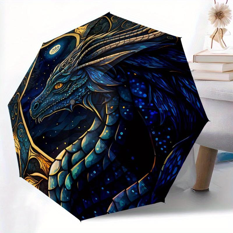 1pc Dragon Fantasy Compact Travel Umbrella, Automatic Folding Lightweight Windproof 8-Bone Reinforced Design, Portable for Backpack Durable