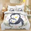 Penguin Cartoon Duvet Cover Set, Children'S Microfibre Quilt Cover,Cartoon Penguin Bedding Set, With Zip And Pillowcases 75*50Cm