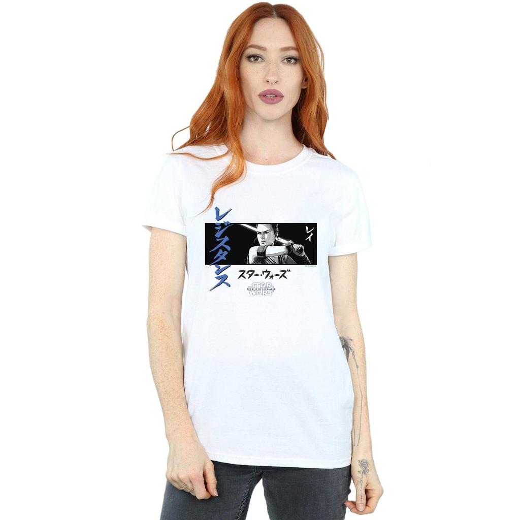Star Wars The Rise Of Skywalker Womens/Ladies Rey Katakana Art Stripe Cotton Boyfriend T-Shirt