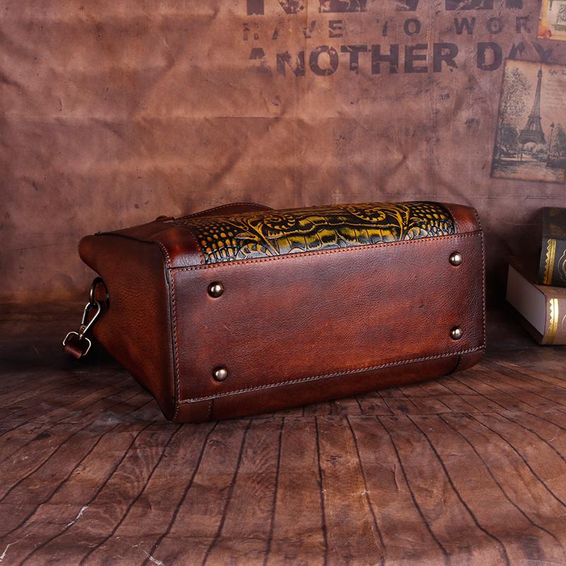 Johnature Retro Genuine Leather Handmade Women Bag First Layer Cowhide Large Capacity Handbag Embossed Shoulder Bags