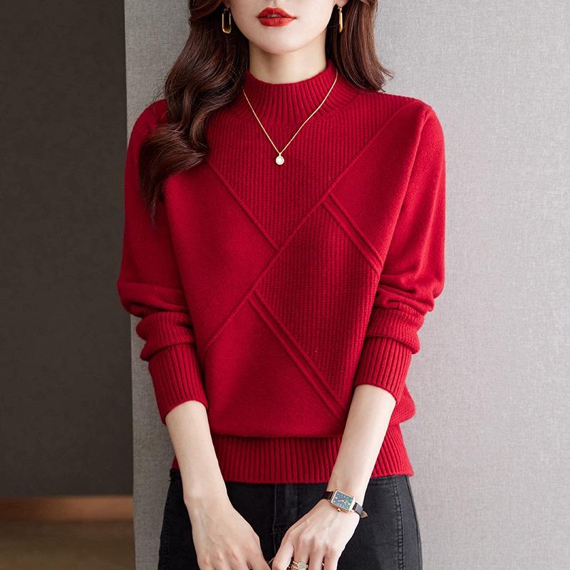Semi-turtleneck Bottoming Shirt Women's Autumn and Winter Fashion Short Knitted Sweater New Pullover Thickened Inner Sweater