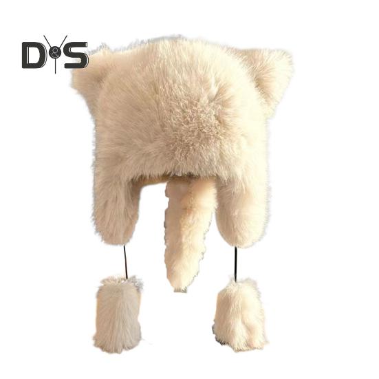 

Женская зимняя шапка из искусственного меха с завязками на шнурке, декоративная шапка из енота, полная защита, ветрозащитный теплый головной убор для катания на лыжах, реквизит для фотосъемки бежевый