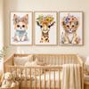 Nursery Animal Wall Art, Cute Flower Lion Bear Fox Canvas Painting, Plant Crown Posters Prints for Baby Kids Bedroom Decor