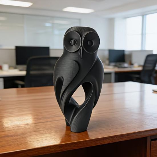 Wear-Resistant Table Decor 3D Printed Owl Figurine, Hollow Modern Art Sculpture with Matte Black Finish, Office Home Minimalist Desk for Bookshelf,