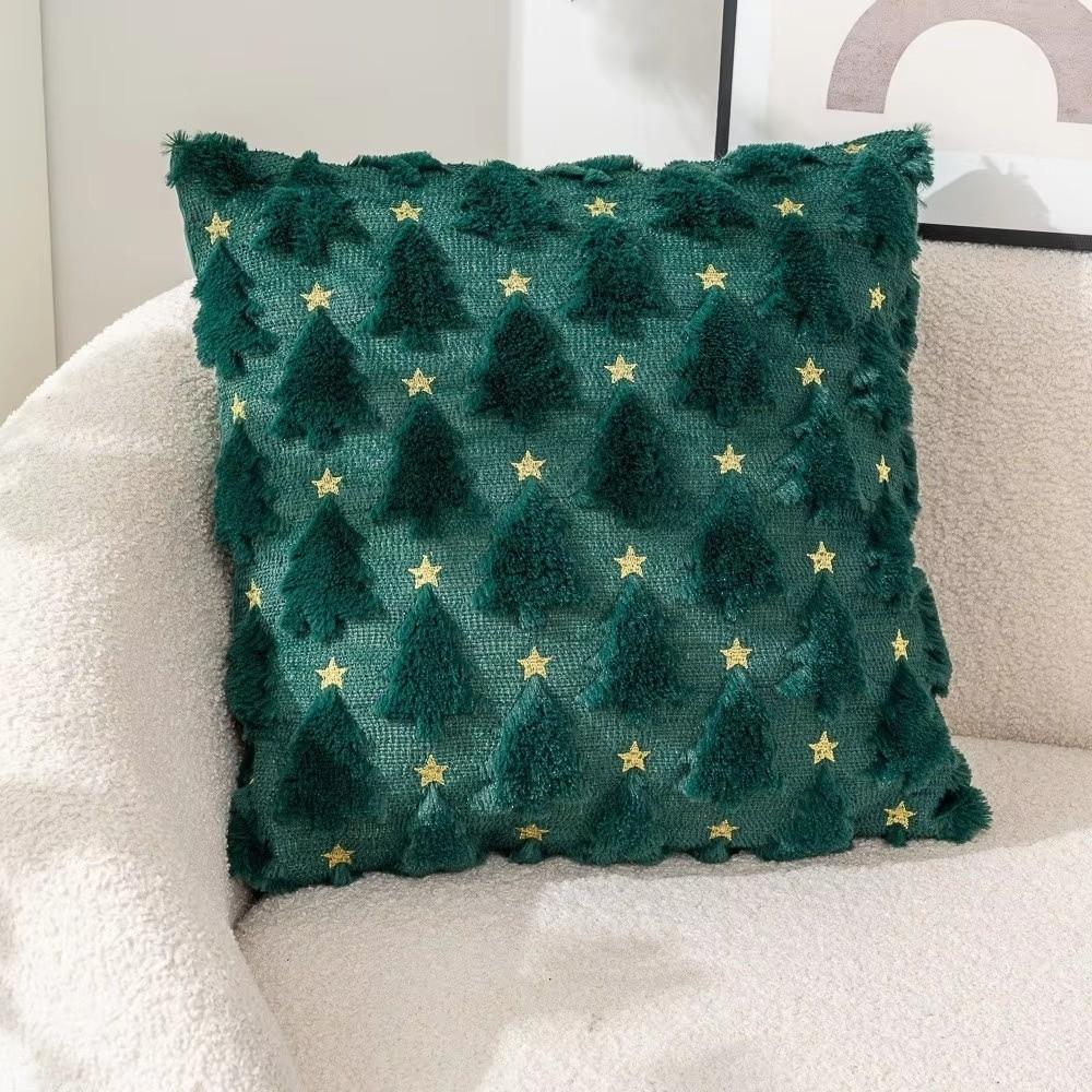 New Christmas Throw Cushion Case Square 18x18in Sofa Cushion Cover Xmas Tree Pattern Soft Pillow Cover Living Room Decor